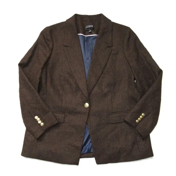 NWT J.Crew Willa Blazer in Brown Chocolate Umber Herringbone Wool Jacket 10 - Picture 2 of 6